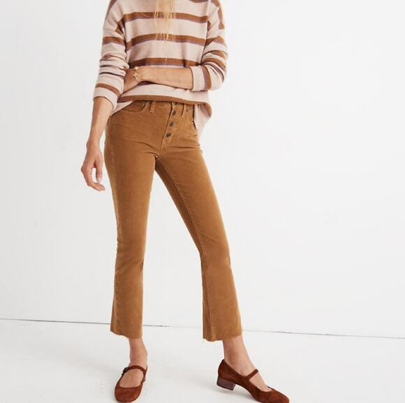 Madewell Pants - Madewell Jean Corduroy Cali Demi-Boot Pant 25 Crop Flare Raw Hem Brown Fall